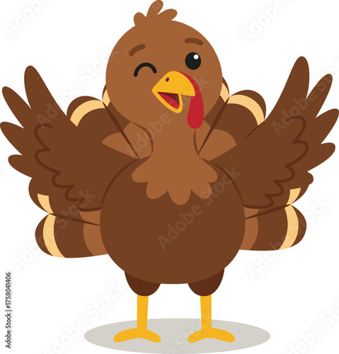 cute turkey cartoon character with happy pose