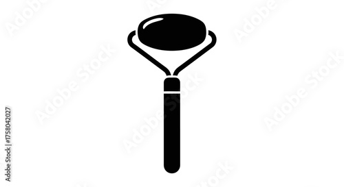 A simple black silhouette of a jade roller with an oval stone