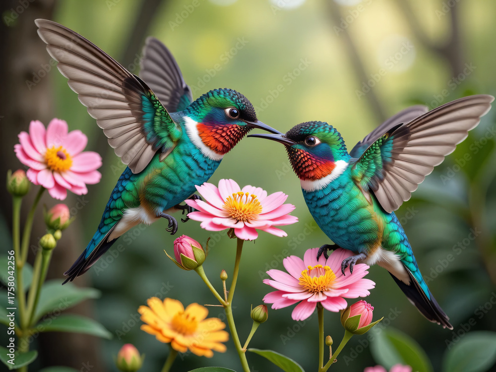 Fototapeta premium hummingbird and flowers
