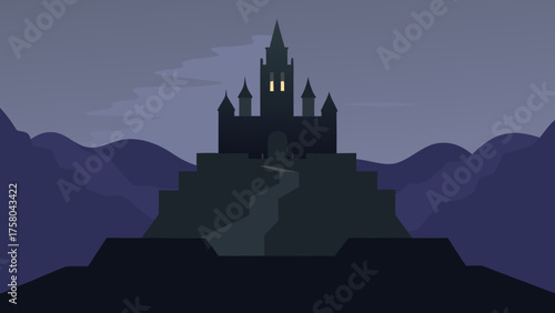 dark castle on misty hill