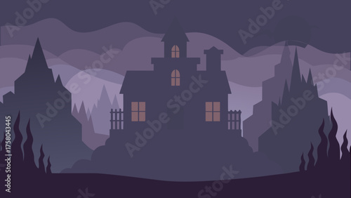 eerie fog over old mansion
