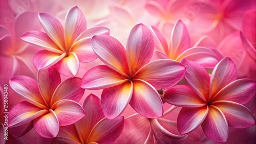 Delicate Pink Plumeria Blossoms in Soft Focus, a Close-Up Study of Tropical Floral Beauty
