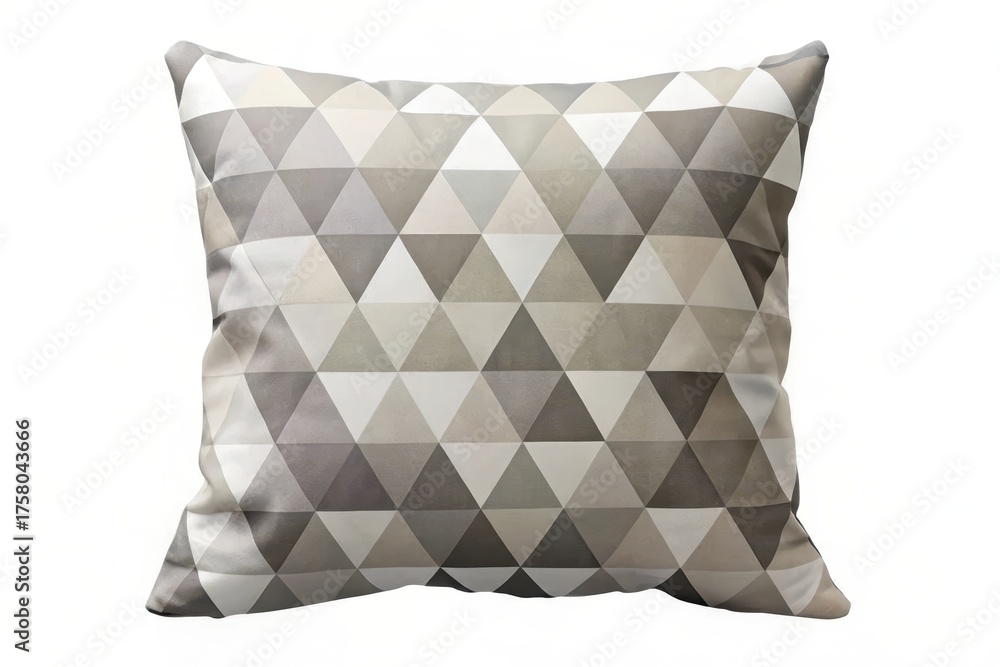 Obraz premium A Soft, Neutral-Toned Throw Pillow with a Geometric Triangle Pattern, Ideal for Home Decor and Adding a Touch of Modern Elegance to Any Room