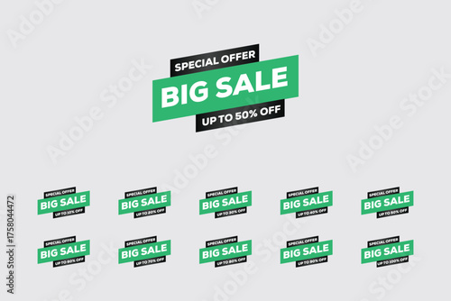 Green Big Sale Poster – 50% Off Tags, Photorealistic High-Quality Design