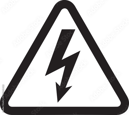 High voltage warning triangle with lightning bolt symbol. Electric shock hazard caution vector design.