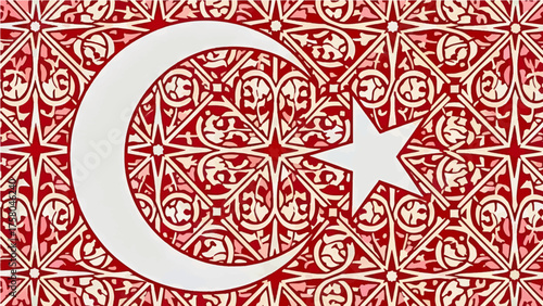 Turkish National Symbol in Ornate Red and White Pattern