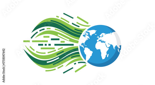 Animated Flat Vector Icon of Eco Clean Data Visualization, Growing Tree, Earth, Nature, Pastel Tone, White Background, Environmental Concept, Side View