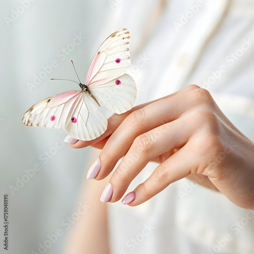 close up shot of a delicate female hand butterfly