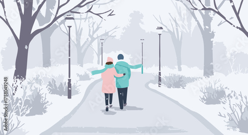 Couple Walking in a Snowy Winter Park