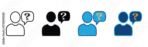  Teamwork questions line icon set.  FAQ line icon. question and answer pictogram. inquire bubble. ask or request sign, Symbol of customer support, help service, doubts. vector illustration.
