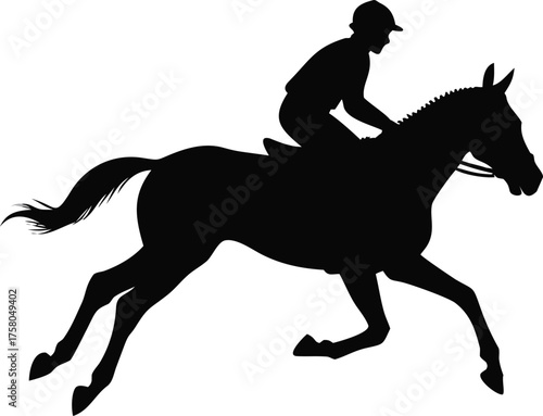 Silhouette of a horse and rider in a dynamic galloping pose