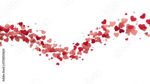 Colorful Red Hearts Cascading Down in a Decorative Pattern for Romantic Occasions and Celebrations