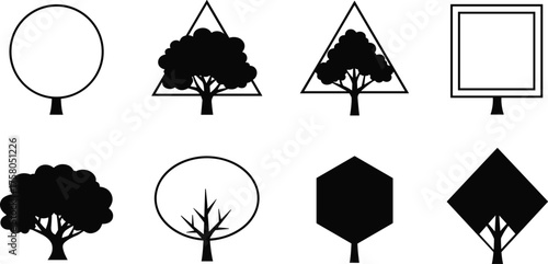Geometric tree silhouette vector illustration, abstract canopy design, creative nature concept for modern art, botanical decor, forest symbolism, and graphic storytelling