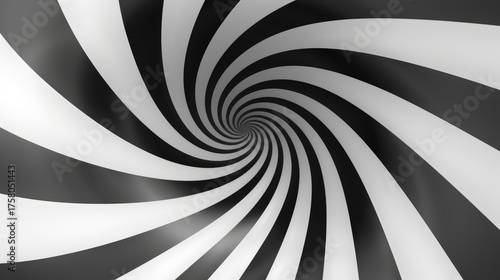 Abstract swirling pattern of black and white stripes creating a hypnotic tunnel effect, ideal for backgrounds