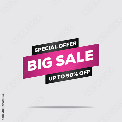 3D Big Sale Sign – Pink & Black, Up to 90% Off, Modern Minimalist Design