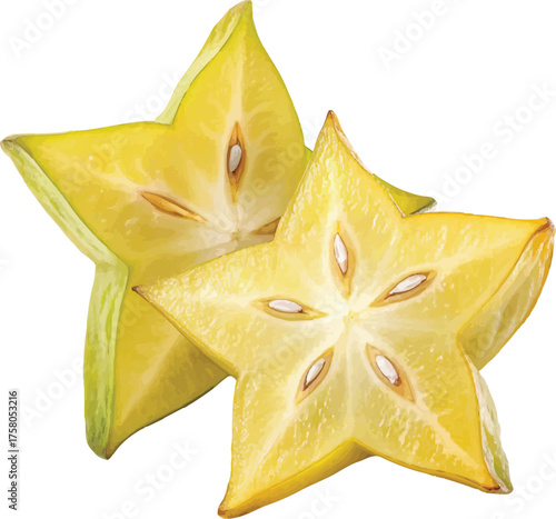 Fresh Ripe Starfruit Caracalla Isolated on White Background