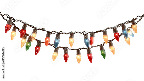 String of christmas lights isolated on white background festive fairy light garland glowing bulbs decoration high resolution cutout for design and print

