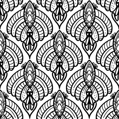 251009 abstract geometric decorative pattern, elegant monochrome seamless pattern combining geometric shapes and ornamental symmetry, ideal for premium fabric printing and classic packaging design