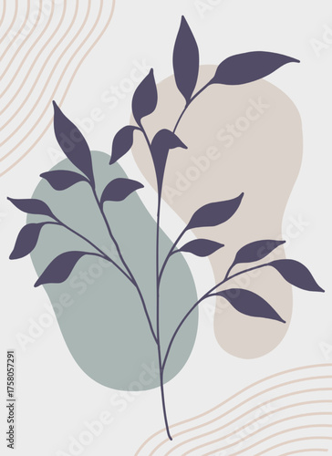 Contemporary botanical art featuring graceful stems and soft organic shapes in lavender, sage, and beige for a soothing wall display.