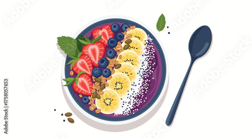 A delicious and refreshing acai bowl topped with fresh fruits and granola for a healthy breakfast.