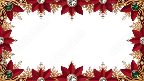 Ornate victorian red ribbon and gold flourish decorative border frame isolated on transparent background