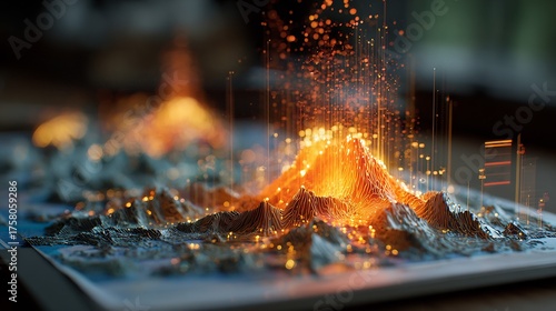 Glowing Volcanology Simulation Desk: Geologists Predicting Eruptions and Analyzing Seismic Activity with Advanced Real-Time Monitoring Systems