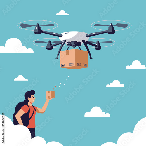 Futuristic Drone Shipping Package to Customer