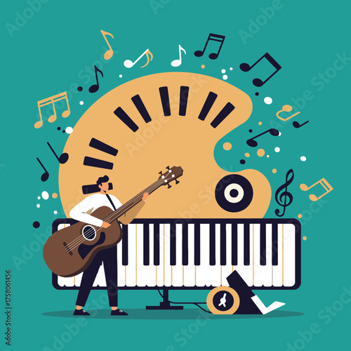 A Musician Playing Guitar Creates Melodious Composition