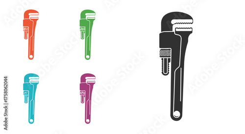 Four colorful wrench icons displayed in varying shades and orientations