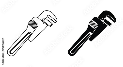 Two adjustable wrenches in outline and solid black versions pictured