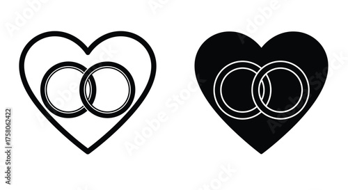 Two black and white heart shaped wedding ring designs displayed closely