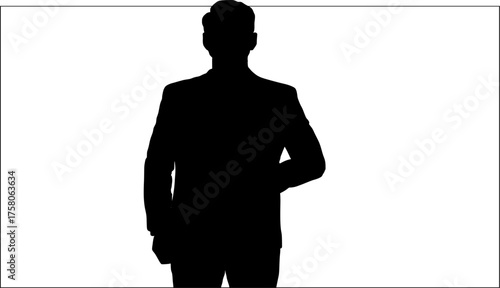 Silhouette of a man sitting on a stool isolated on white background