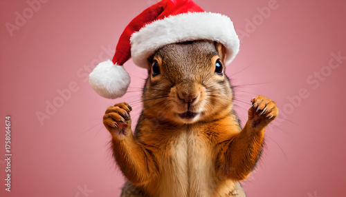 a squirrel wearing a santa hat