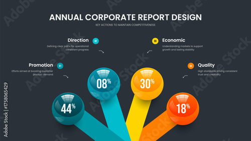 Minimalist Introduction Slide Template Vector Illustration. Modern Report 4 Option Chart Frame Design. Simple Innovation Four Element Diagram Presentation Layout.
