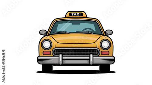 Classic yellow taxi car front view, ready for city transport.