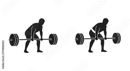 Demonstrating proper form for barbell deadlifts before and after positions