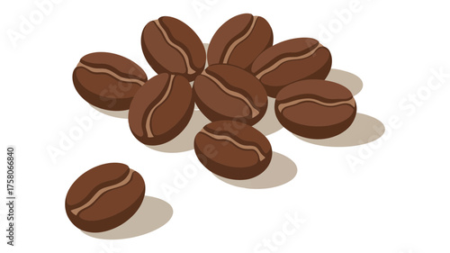Rich brown coffee beans scattered on a clean white surface, ready for brewing.