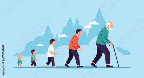 The natural progression of human life from infancy to old age a visual representation.