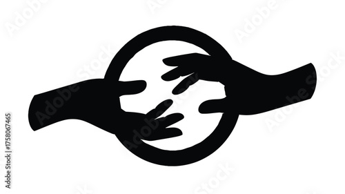 Two hands reaching out from opposite sides towards each other within a circle, symbolizing connection and support.