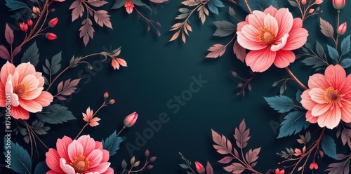 Elegant charcoal floral wallpaper; small blooms & leaves in a repeating seamless design , art, elegant