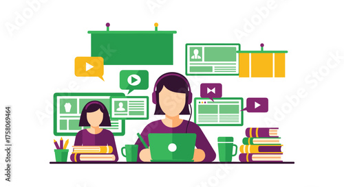 Online Learning and Remote Work Digital Education Students Studying With Laptops And Books