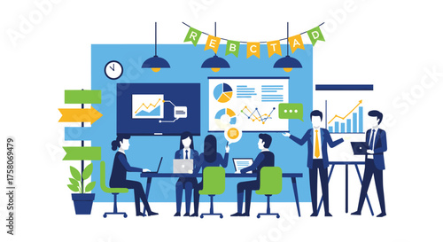 Business Team Meeting Analyzing Growth Charts and Data Trends