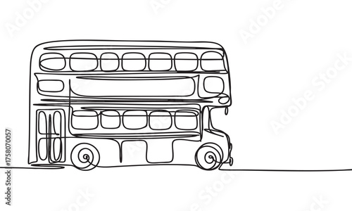 Continuous Line Drawing of an Iconic Double-Decker Bus