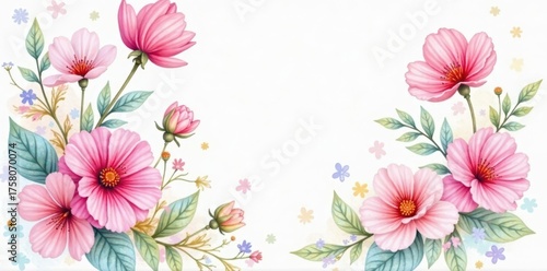 Pastel watercolor floral bouquet, delicate blooms, pretty, feminine, artwork