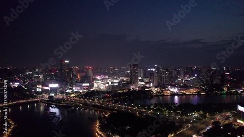 Wallpaper Mural Aerial view of Ningbo city architecture at night Torontodigital.ca