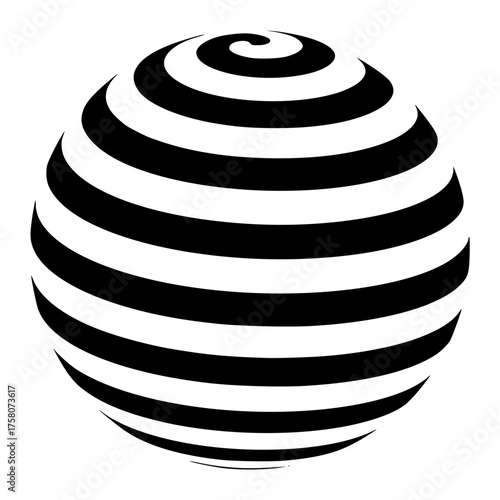 Minimalist abstract black and white striped sphere vector illustration optical illusion globe design element graphic art object vacter Vacter