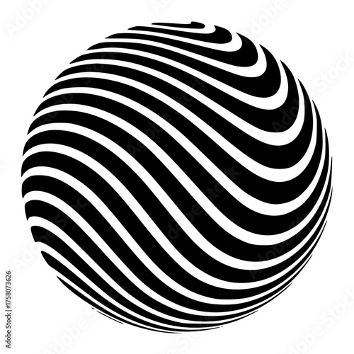 Minimalist abstract black and white striped sphere optical illusion vector design element background for art and design projects vacter Vacter