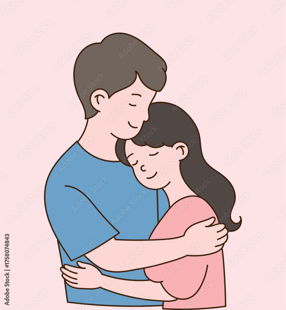 Obraz premium A couple hugging each other warmly. Minimal line illustration design.
