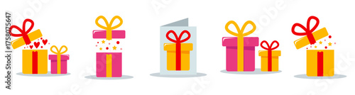 set gifts gift boxes with ribbons vector