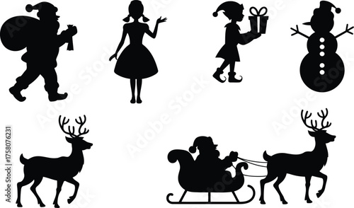 Christmas silhouette characters and animals festive holiday collection